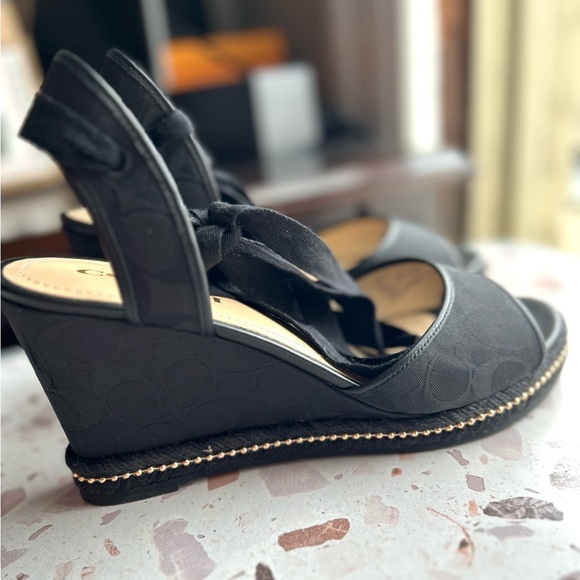 Coach Black Wedge Sandals with Ankle Ties NWOT Size 9.5 - Picture 6 of 12